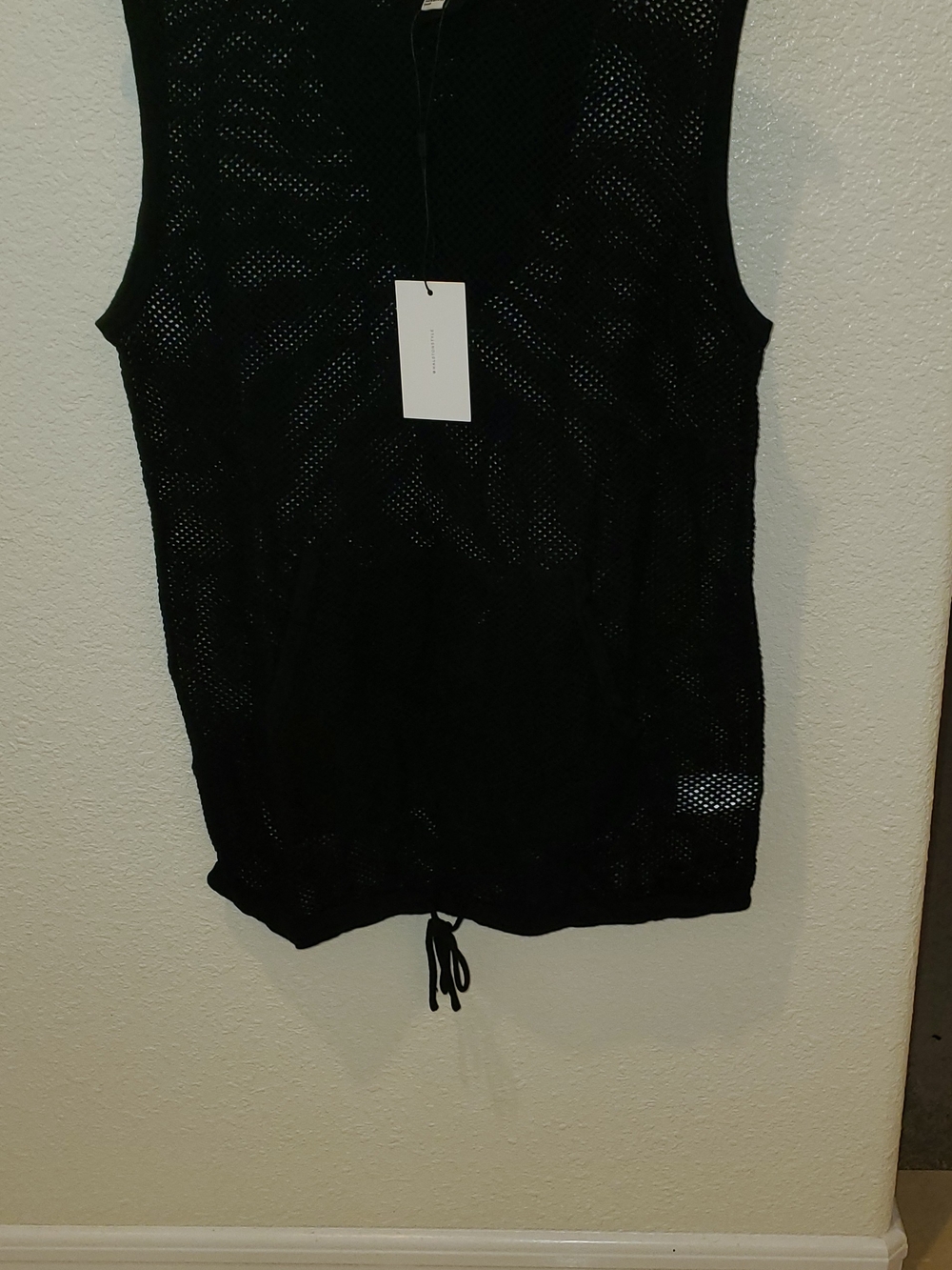 Women's Halston Heritage Black Mesh Drawstring Hoodie Tank Size L NWT